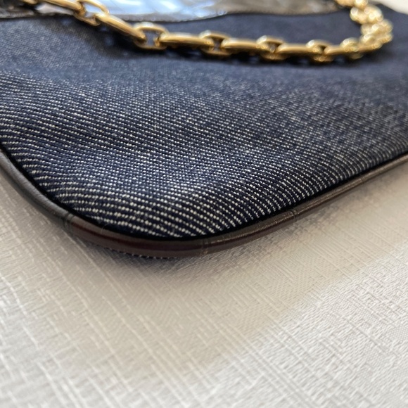 Vintage Celine Triomphe Chain Wristlet / Mini Bag w/ COA – Denim & Croc Embossed - Picture 6 of 16
